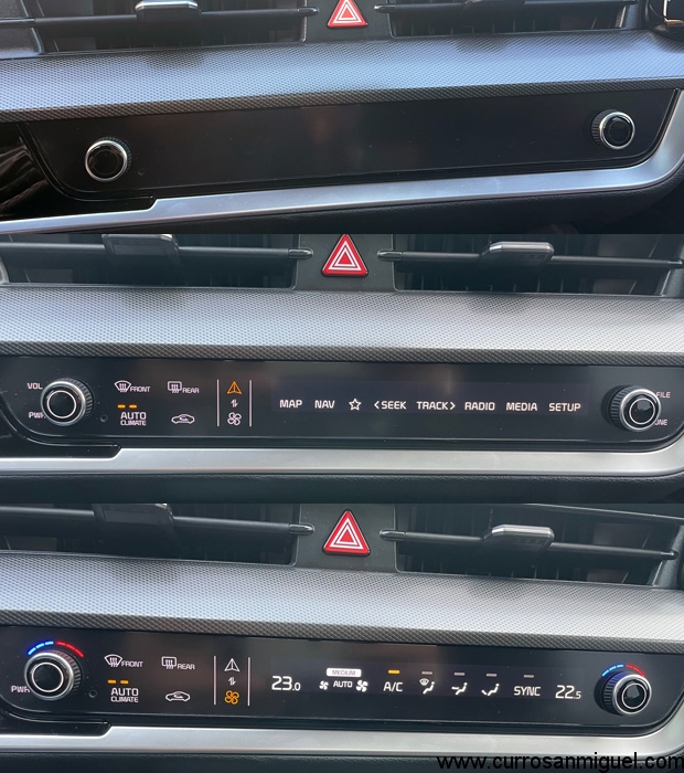 Este panel que con el coche apagado se queda a oscuras, sirve tanto para el climatizador como para el equipo de sonido. Una idea muy inteligente. 