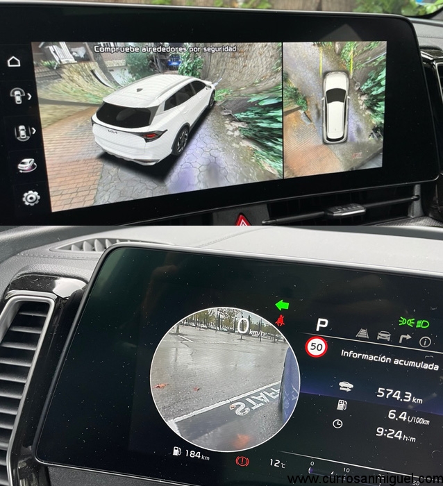 Las cámaras perimetrales son de ayuda, y más la que al accionar los intermitentes aparece en el cuadro con una visión más detallada de lo que verás por el retrovisor. 