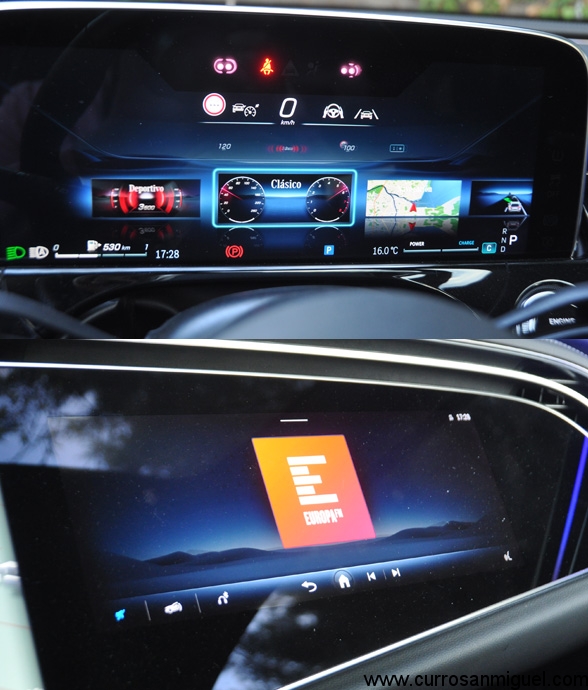 La pantalla del conductor es muy configurable. La del acompañante, puede mostrar videos o reproducir su propia música. Es un accesorio de lujo que me parece prescindible, claro, que yo suelo ir conduciendo... 